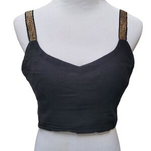 Grace Elegant Wear Black Crop Top Gold Sequin Straps Small Sari Indian Party EUC